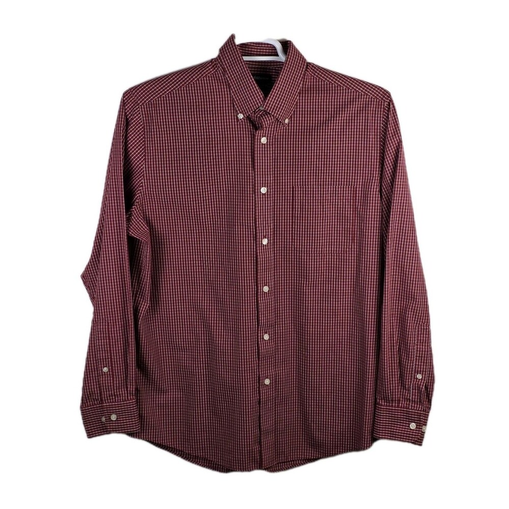 Croft & Barrow Men's 16 34/35 Easy Care Red Checkered Long‎ Sleeve Button Up